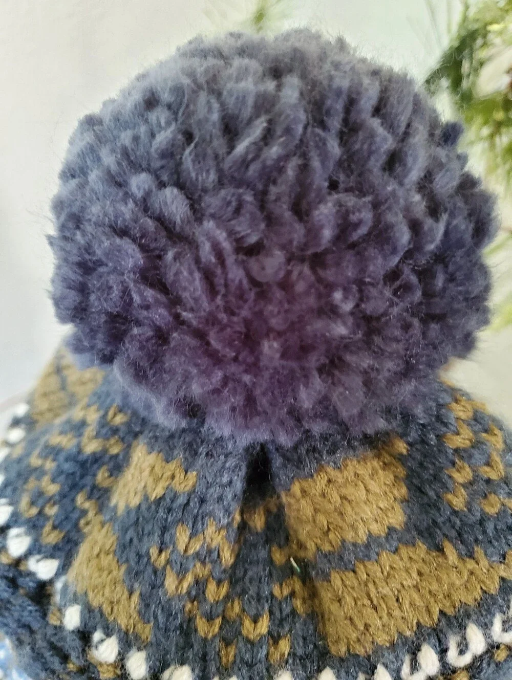 The North Face Fair Isle Knit Beanie Hat Blue Pom Pom Unisex
